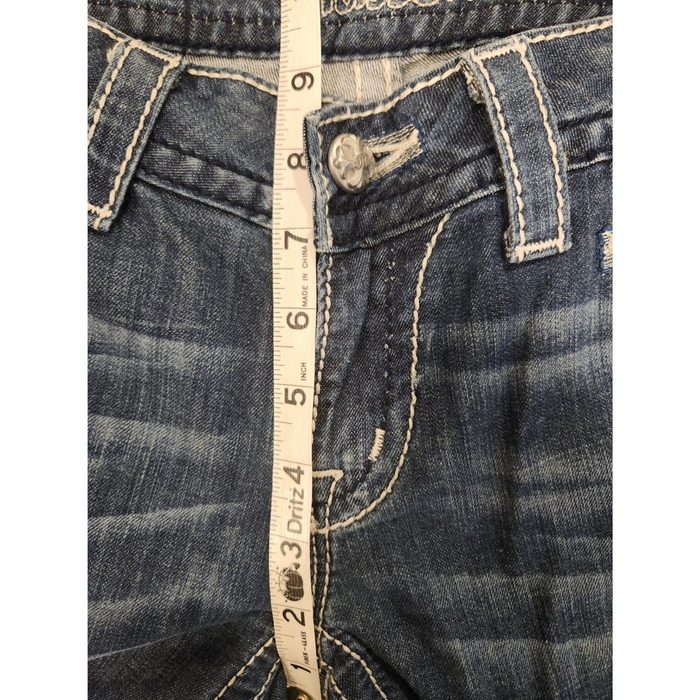 Women’s Distressed Bootcut Jeans - Dark Blue - Picture 9 of 12